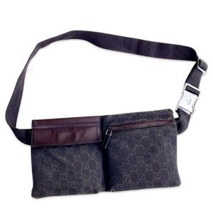 Gucci chocolate brown waist body bag canvas monogram Ophidia leather all genders